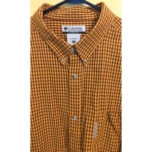 Columbia Sportswear Orange Plaid Long Sleeve Button Up Shirt Mens Size XXL EUC